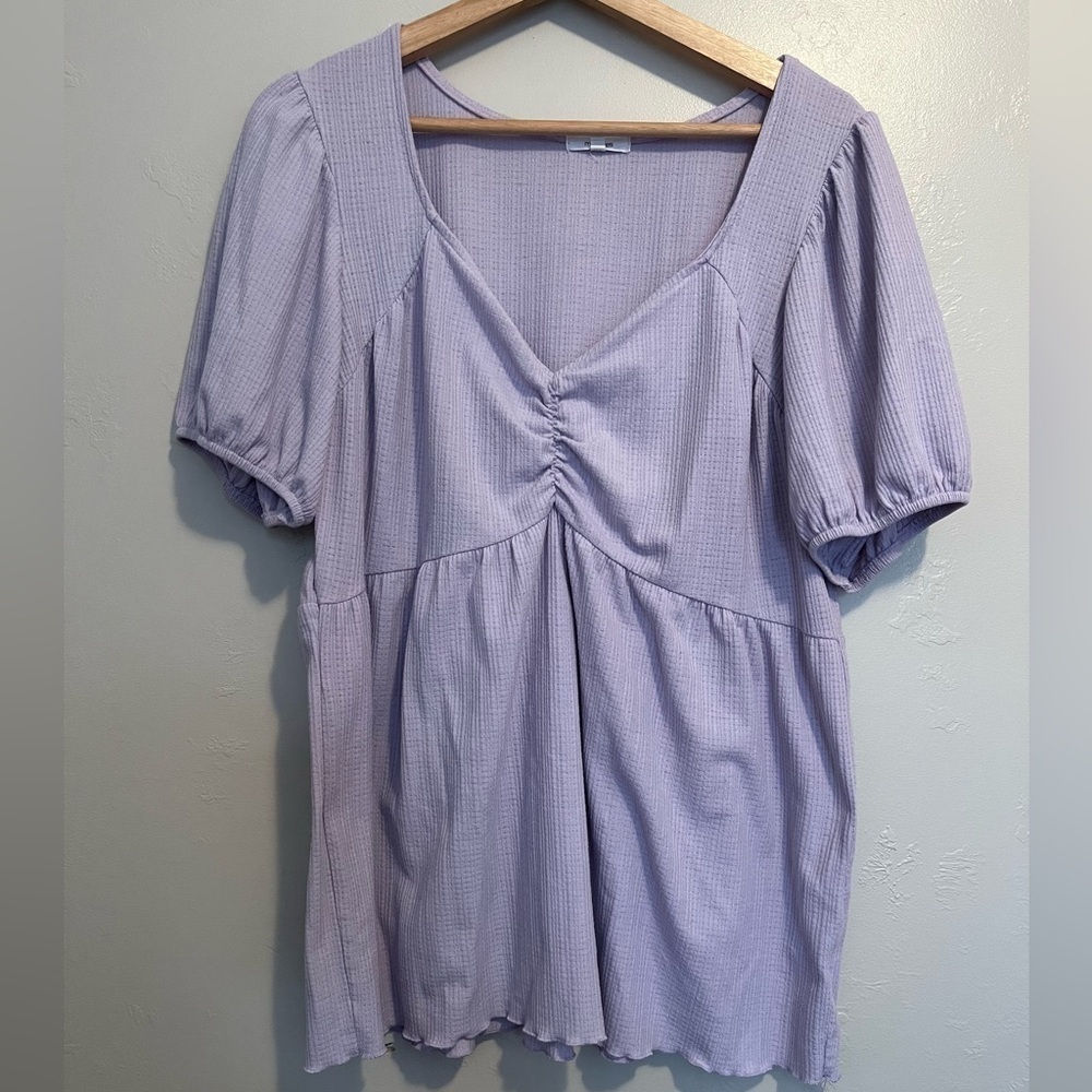 Lavender Puff Sleeve Babydoll Blouse - Picture 2 of 8